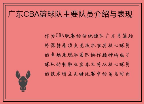 广东CBA篮球队主要队员介绍与表现